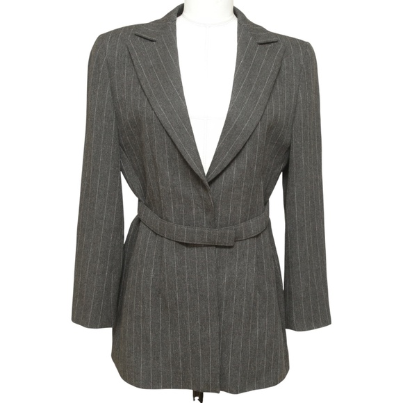 Emporio Armani Jackets & Blazers - EMPORIO ARMANI Blazer Jacket Pinstripe Button Grey Collar Belt Long Sleeve Sz 40